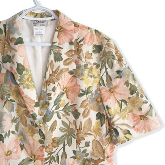 Vintage D'Allairds Cotton Linen Short Sleeve Blazer: Pastel Floral Print - Picture 2 of 5